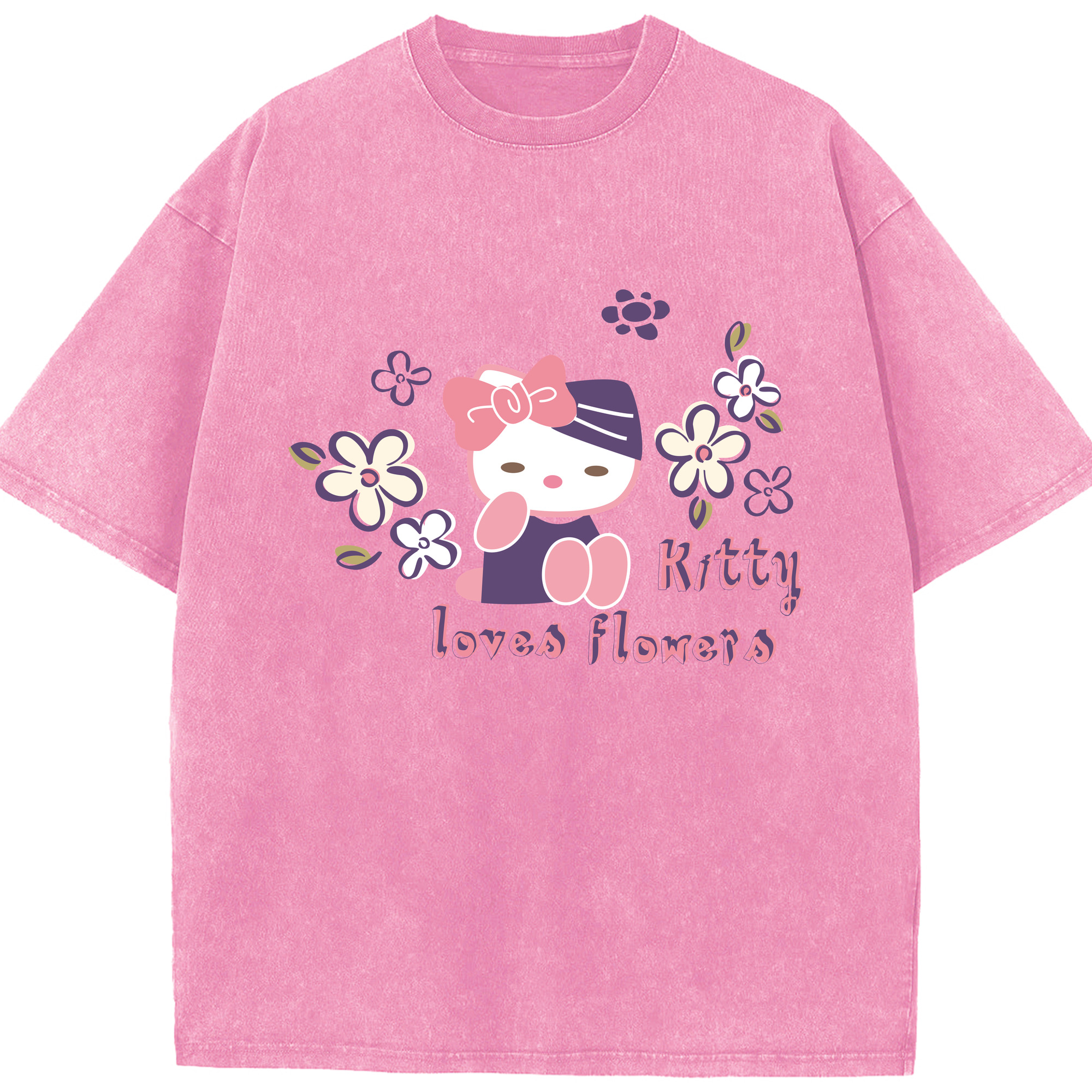 （画像用） Hello Kitty ハローキティ 綿100% ヴィンテージ風 半袖Tシャツ（フロントプリント）
